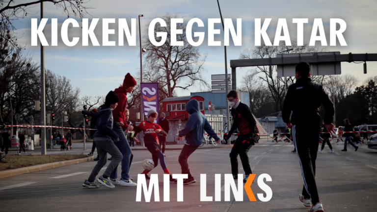 AVISO: WM-Boykott mit Spaßfaktor! Der LINKS-Protestkick vor Katar gehörendem Palais